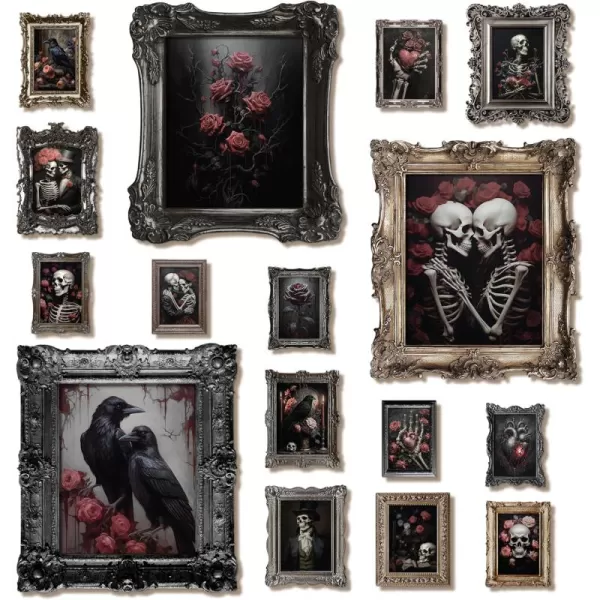97 Decor 16 Pcs Floral Gothic Decor for Home  Pink Skull Wall Decor Goth Room Decor Creepy Halloween Wall Decor Spooky Art Prints Skull Pictures Gothic Posters for Bathroom Bedroom 8x10 Unframed