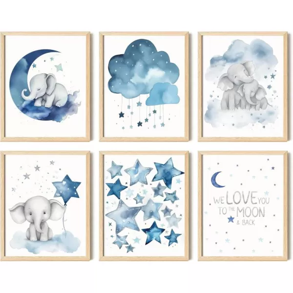 97 Decor Baby Girl Elephant Nursery Decor  Baby Boy Room Decorations for Nursery Wall Decor Blue Moon and Stars Nursery Art Prints Cute Elephant Poster Animal Picture for Bedroom 8x10 UNFRAMED