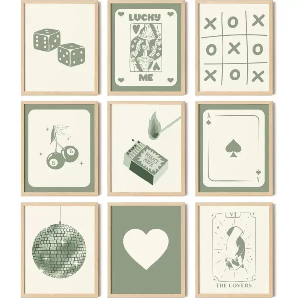 97 Decor Green Lucky Poster  Playing Card Wall Art Poker Room Decor Green Trendy Wall Art Funky Posters Aesthetic Pictures Retro Ace Prints Queen of Hearts Decor for Bedroom 8x10 UNFRAMEDGreen Lucky 2