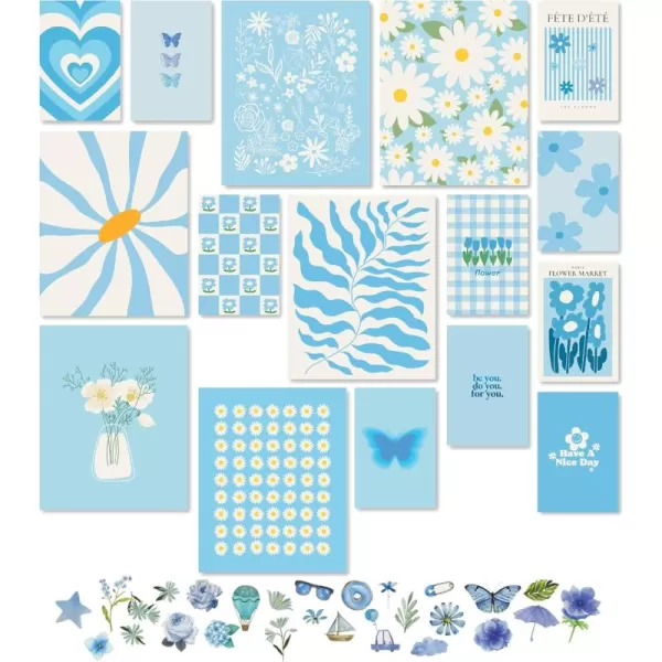 97 Decor Light Blue Wall Decor  Blue Room Decor Aesthetic White Blue Posters Light Blue Wall Art Prints Blue Floral Botanical Artwork Danish Pastel Daisy Flower Picture for Teen Girls DormBlue