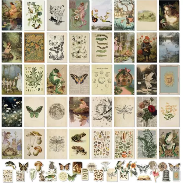 97 Decor Vintage Fairycore Decor  40 Pcs Fairy Wall Decor Aesthetic Cottagecore Wall Art Fairy Core Collage Kit Fairy Art Prints Cottagecore Pictures Earthy Fairy Decor for Bedroom Home 4x6