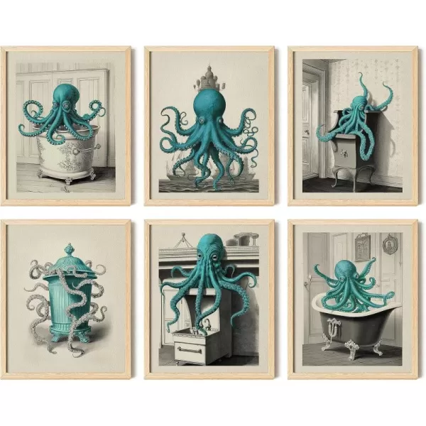 97 Decor Vintage Octopus Decor  Octopus Bathroom Decor Nautical Octopus Wall Art Octopus Posters Sea Monster Artwork Pictures for Home Decoration 8x10 UNFRAMED