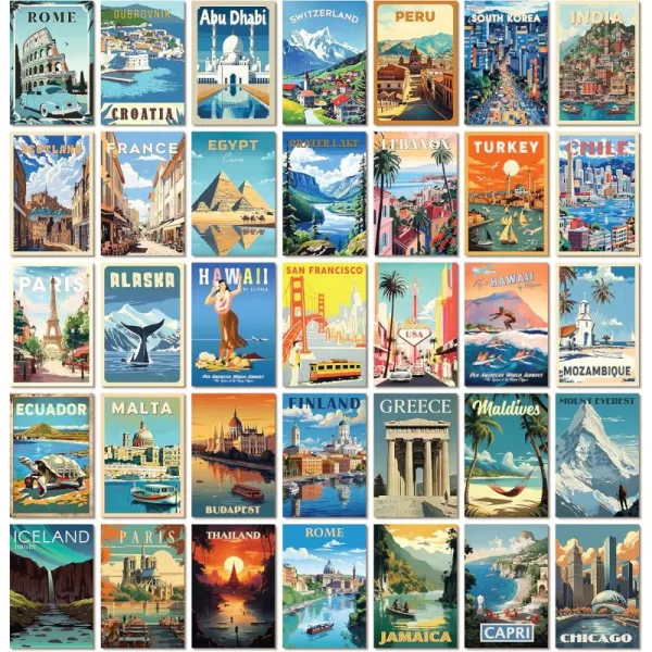97 Decor Vintage Travel Decor  Travel Posters Wall Art Prints Vintage Postcards from Around The World City Landscape Aesthetic Pictures Retro Popular Cities Photo Collage Kit for Teen Bedroom 4x6Travel Collage