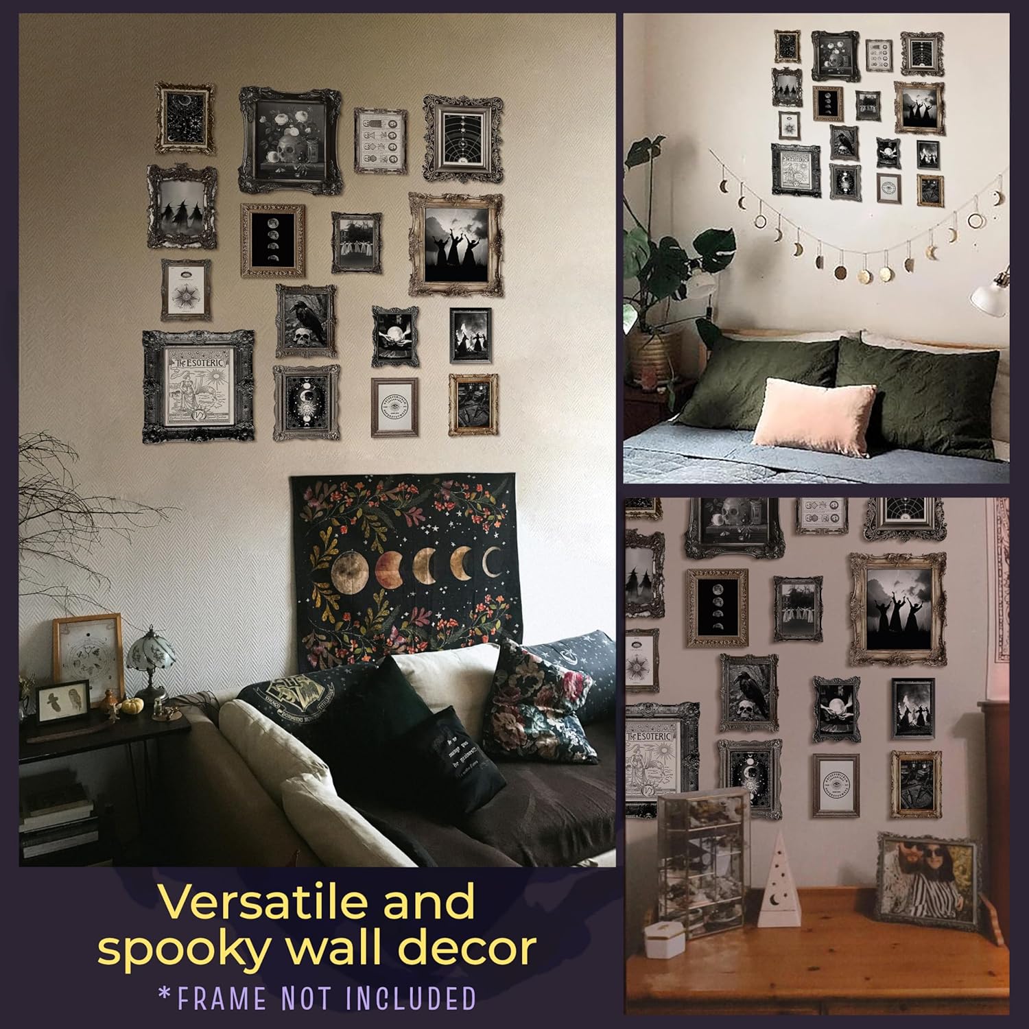 97 Decor 16 pcs Witchy Home Decor Aesthetic  Dark Witch Wall Decor Vintage Gothic Decor for Bedroom Moody Goth Room Decor Witchy Aesthetic Picture Spooky Posters Halloween Wall Art Print 8x10 Unframed