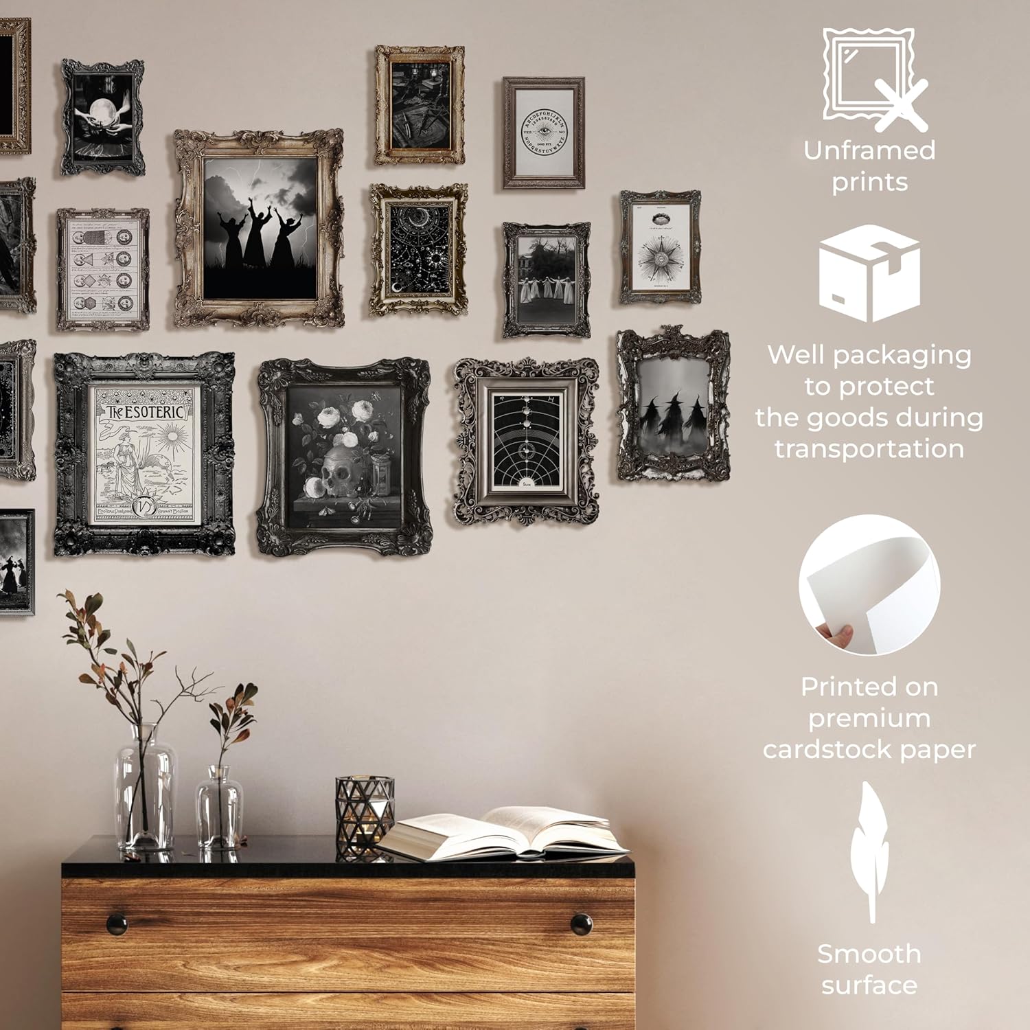 97 Decor 16 pcs Witchy Home Decor Aesthetic  Dark Witch Wall Decor Vintage Gothic Decor for Bedroom Moody Goth Room Decor Witchy Aesthetic Picture Spooky Posters Halloween Wall Art Print 8x10 Unframed