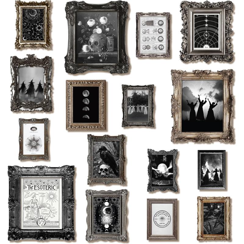 97 Decor 16 pcs Witchy Home Decor Aesthetic  Dark Witch Wall Decor Vintage Gothic Decor for Bedroom Moody Goth Room Decor Witchy Aesthetic Picture Spooky Posters Halloween Wall Art Print 8x10 Unframed