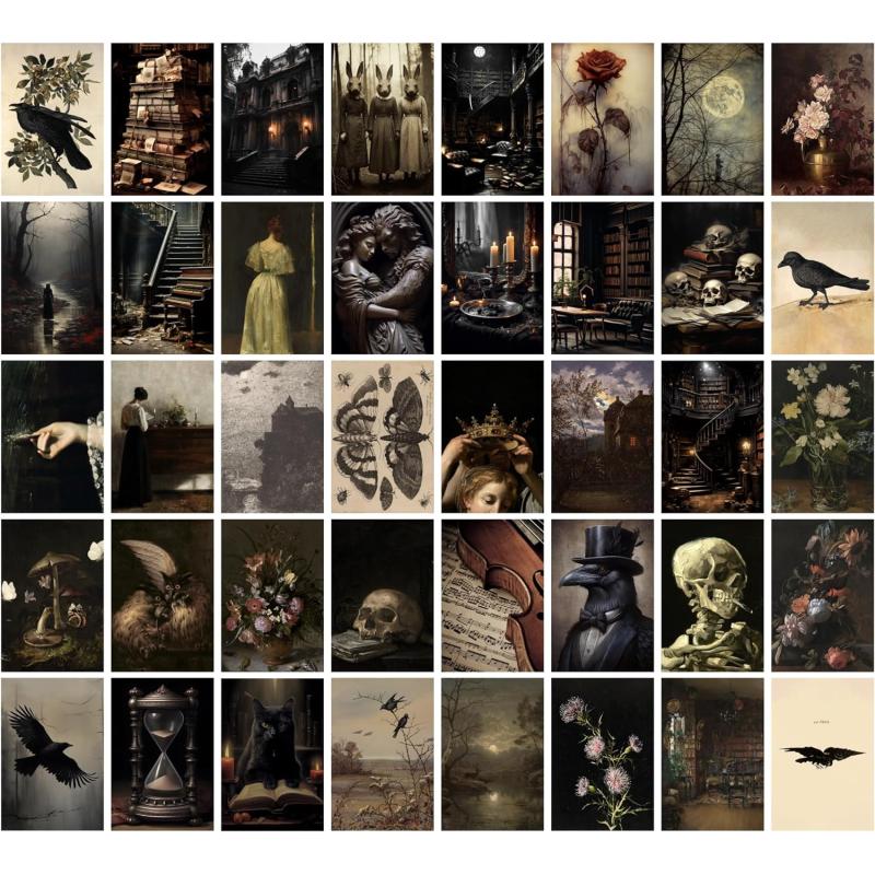 97 Decor Moody Dark Academia Decor  40Pcs Victorian Gothic Decor for Home Vintage Dark Academia Wall Art Prints Witchy Goth Wall Collage Kit 4x6