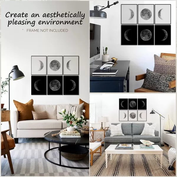 97 DECOR Moon Poster  Moon Wall Art Phases Of The Moon Wall Decor Moon Phase Picture Moon Cycle Art Prints Vintage Black and White Night Moon Phases Posters for Bedroom Decoration 8x10 UNFRAMED