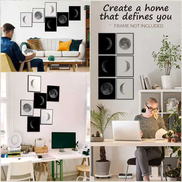 97 DECOR Moon Poster  Moon Wall Art Phases Of The Moon Wall Decor Moon Phase Picture Moon Cycle Art Prints Vintage Black and White Night Moon Phases Posters for Bedroom Decoration 8x10 UNFRAMED