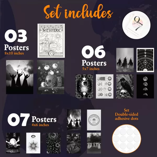 97 Decor 16 pcs Witchy Home Decor Aesthetic  Dark Witch Wall Decor Vintage Gothic Decor for Bedroom Moody Goth Room Decor Witchy Aesthetic Picture Spooky Posters Halloween Wall Art Print 8x10 Unframed