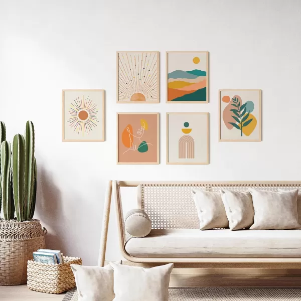 97 Decor Abstract Boho Sun Wall Art  Boho Art Wall Decor Mid Century Modern Art Prints Minimalist Terracotta Mustard Aesthetic Pictures Burnt Orange Poster for Home Bedroom 8x10 UNFRAMED