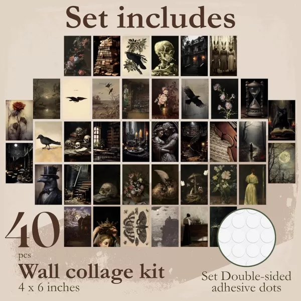 97 Decor Moody Dark Academia Decor  40Pcs Victorian Gothic Decor for Home Vintage Dark Academia Wall Art Prints Witchy Goth Wall Collage Kit 4x6