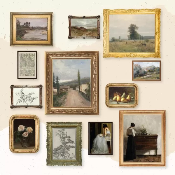 97 Decor Vintage Wall Art Prints  French Antique Decor Vintage Pictures Wall Decor Moody Gallery Wall Art Landscape Vintage Paintings Farmhouse Antique Posters for Home Bedroom 8x10 Unframed