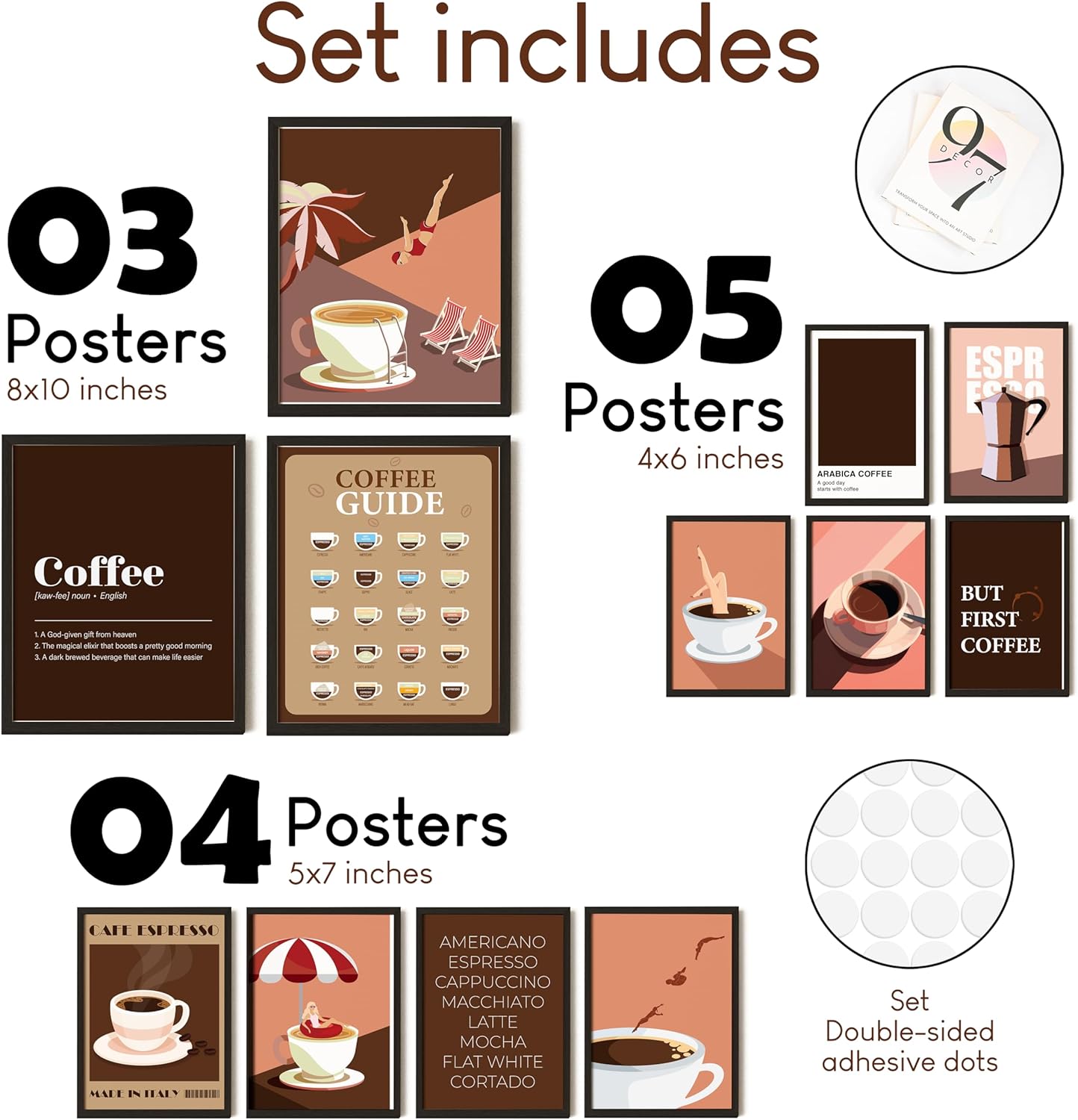 97 Decor Coffee Wall Art  Modern Coffee Bar Decor Vintage Coffee Print Brown Retro Coffee Shop Decor Cute Coffee Bar Cart Posters Drink Pictures for Kitchen Cafe Shop Decorations 8x10 Unframed