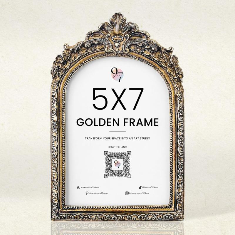 97 Decor 5x7 Vintage Picture Frame  5x7 Picture Frame Antique Ornate Gold Frame 5x7 Small 5x7 Picture Frame Wall Hanging For Home Decor