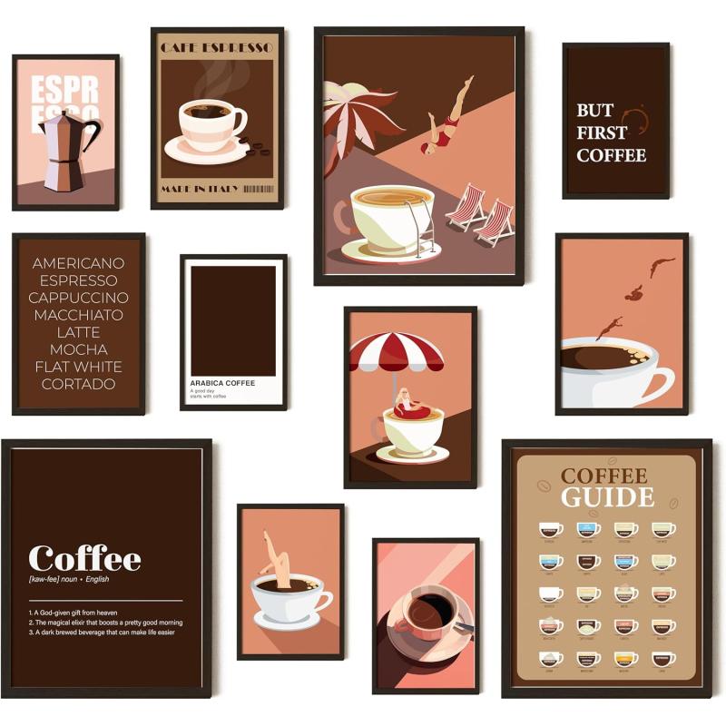 97 Decor Coffee Wall Art  Modern Coffee Bar Decor Vintage Coffee Print Brown Retro Coffee Shop Decor Cute Coffee Bar Cart Posters Drink Pictures for Kitchen Cafe Shop Decorations 8x10 Unframed