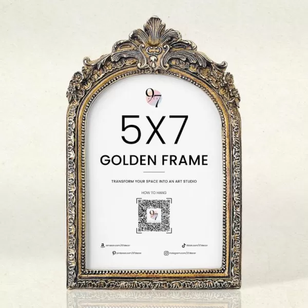 97 Decor 5x7 Vintage Picture Frame  5x7 Picture Frame Antique Ornate Gold Frame 5x7 Small 5x7 Picture Frame Wall Hanging For Home Decor