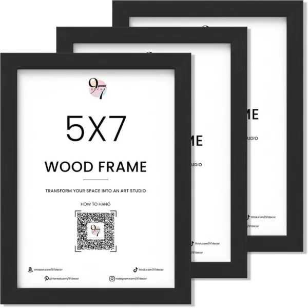 97 Decor Pack Of 3 Picture Frame 5x7  Black 5x7 Photo Frames 5x7 Black Picture Frame With Plexiglass Black 5x7 Wood Picture Frame Decorative Wall Hanging