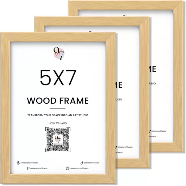97 Decor Wooden Picture Frames 5x7  Beige 5x7 Frame Wood Wood Frame 5x7 Wall Hanging 5x7 Photo Frames With Plexiglass 3 Pack