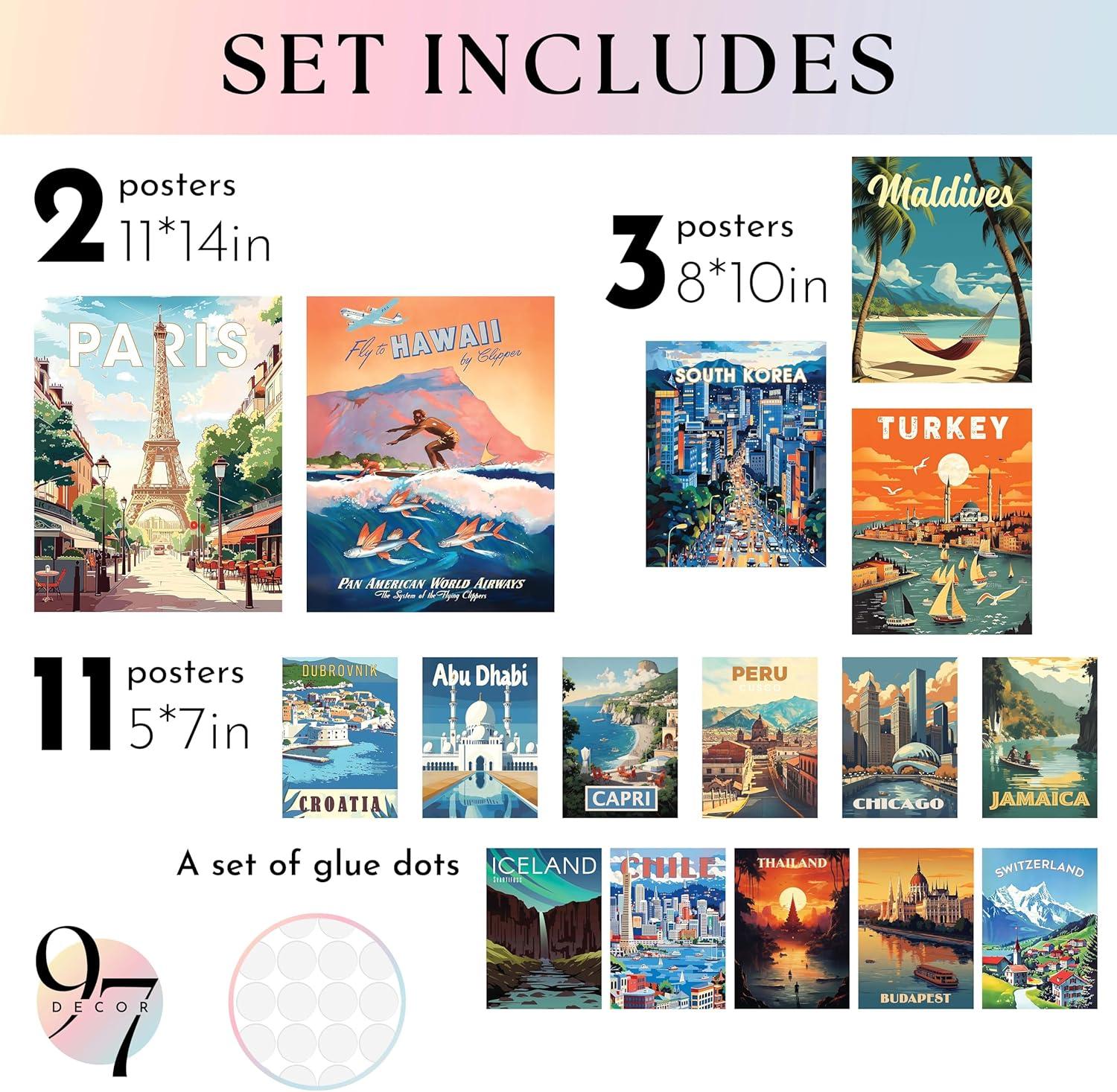 image97 DECOR Vintage Travel Decor Posters  World Travel Wall Art Prints Retro Popular Cities Photo Collage Kit Trendy City Landscape Aesthetic Pictures for Teen Dorm Bedroom Decorations 40 Pcs 4quotx6quotTravel Gx11x14