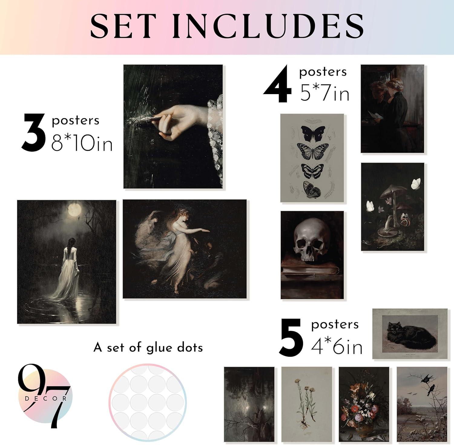 image97 Decor 16 Pcs Floral Gothic Decor for Home  Pink Skull Wall Decor Goth Room Decor Creepy Halloween Wall Decor