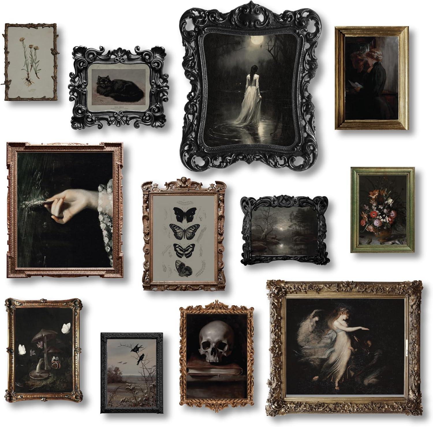 image97 Decor 16 Pcs Floral Gothic Decor for Home  Pink Skull Wall Decor Goth Room Decor Creepy Halloween Wall Decor