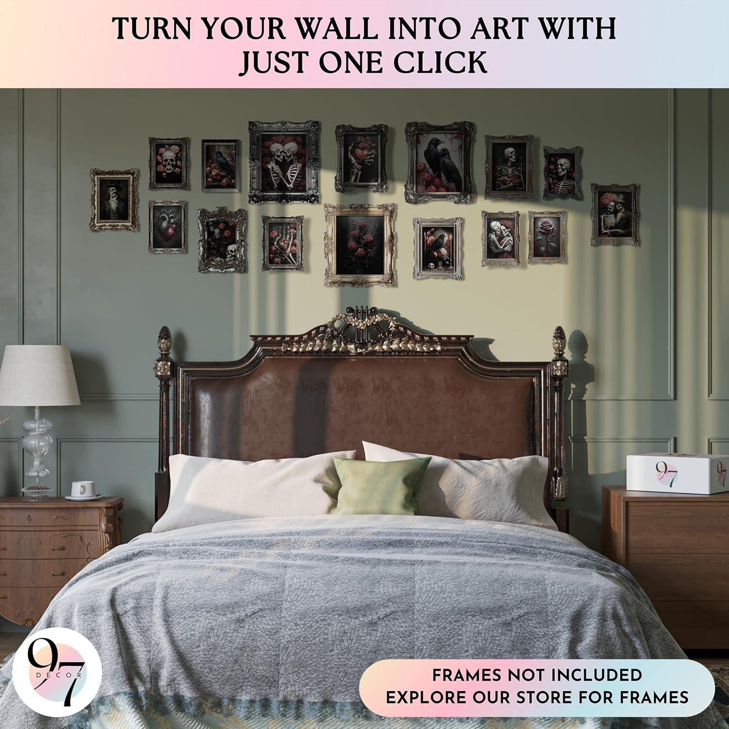 image97 Decor 16 Pcs Floral Gothic Decor for Home  Pink Skull Wall Decor Goth Room Decor Creepy Halloween Wall Decor