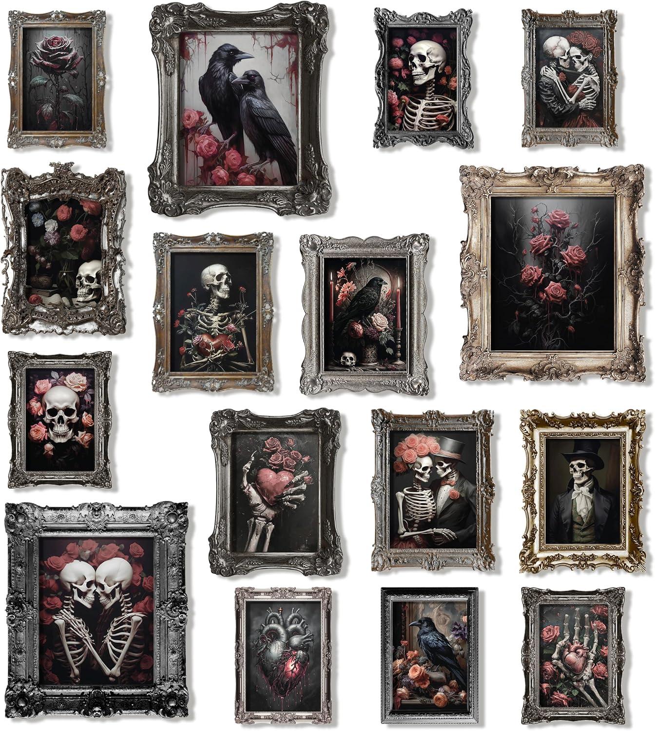 image97 Decor 16 Pcs Floral Gothic Decor for Home  Pink Skull Wall Decor Goth Room Decor Creepy Halloween Wall Decor