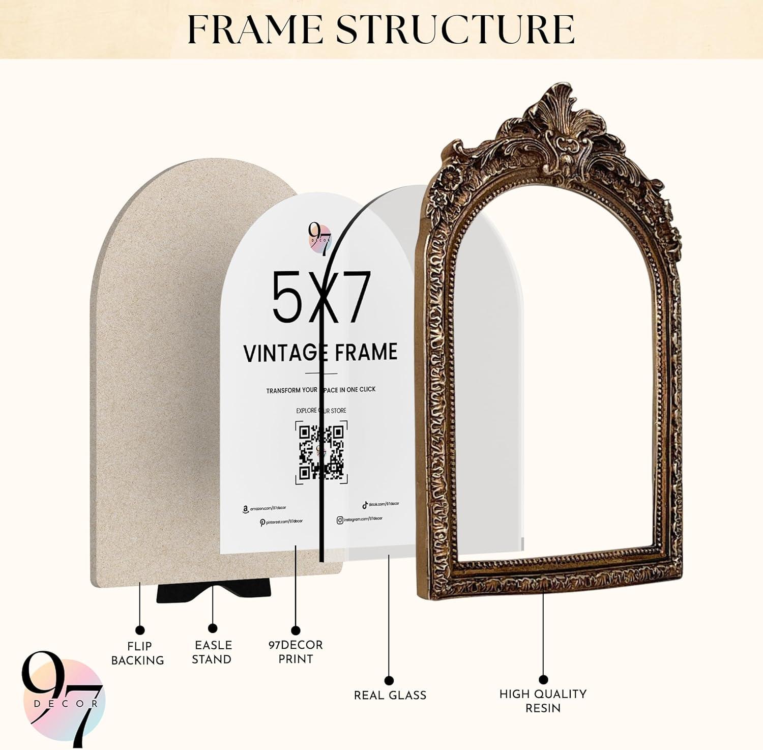 image97 Decor 4x6 Vintage Picture Frame  Ornate Gold Frame 4x6 Antique Photo Frames 4 x 6 Rustic Small Frames Retro Decorative Wall Hanging For HomeBaroque Arch