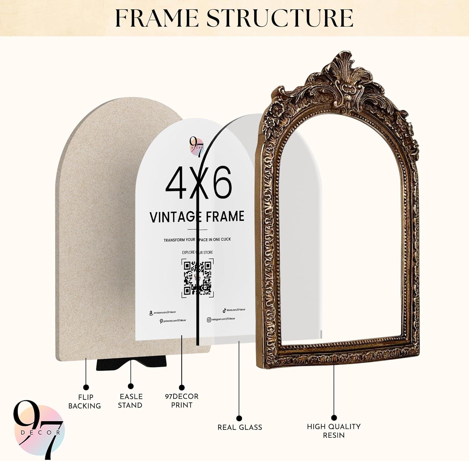 image97 Decor 4x6 Vintage Picture Frame  Ornate Gold Frame 4x6 Antique Photo Frames 4 x 6 Rustic Small Frames Retro Decorative Wall Hanging For HomeBaroque Arch