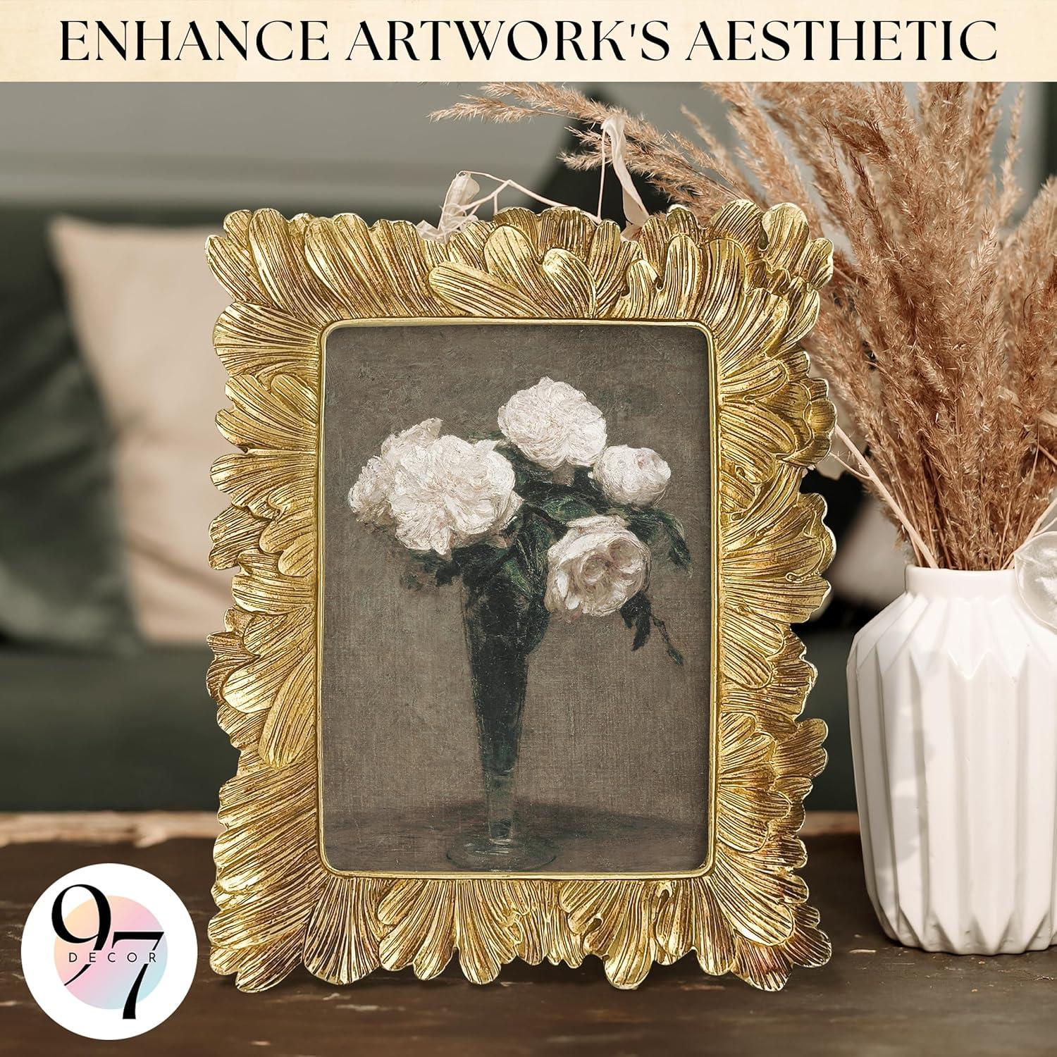 image97 Decor 4x6 Vintage Picture Frame  Ornate Gold Frame 4x6 Antique Photo Frames 4 x 6 Rustic Small Frames Retro Decorative Wall Hanging For HomeGinkgo Rectangle