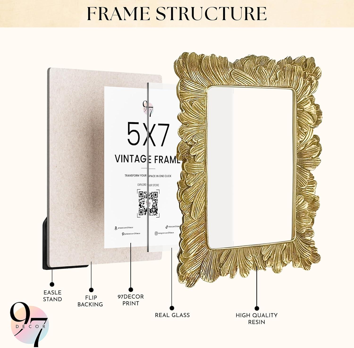 image97 Decor 4x6 Vintage Picture Frame  Ornate Gold Frame 4x6 Antique Photo Frames 4 x 6 Rustic Small Frames Retro Decorative Wall Hanging For HomeGinkgo Rectangle