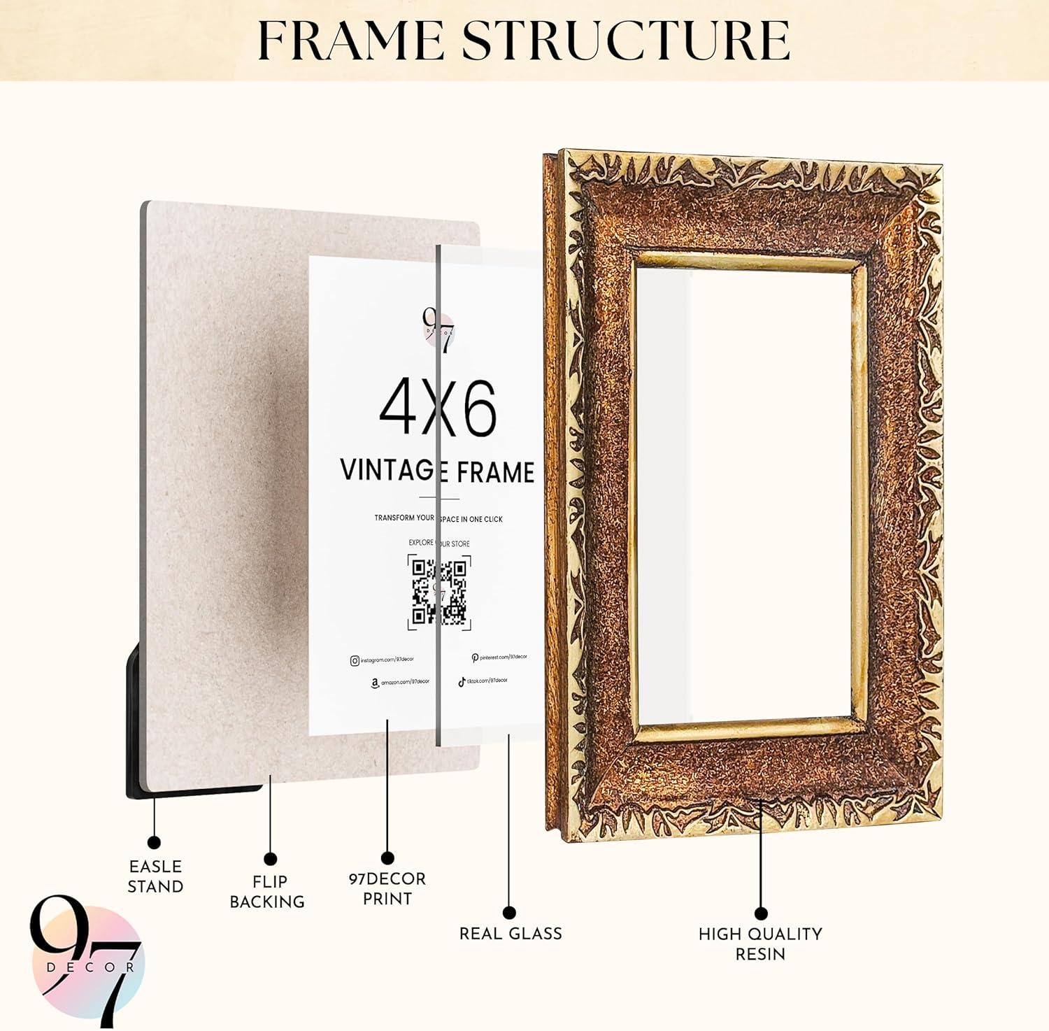 image97 Decor 4x6 Vintage Picture Frame  Ornate Gold Frames 4 x 6 Antique Photo Frames 4 x 6 Rustic Small Frame Retro Decorative Wall Hanging For Home