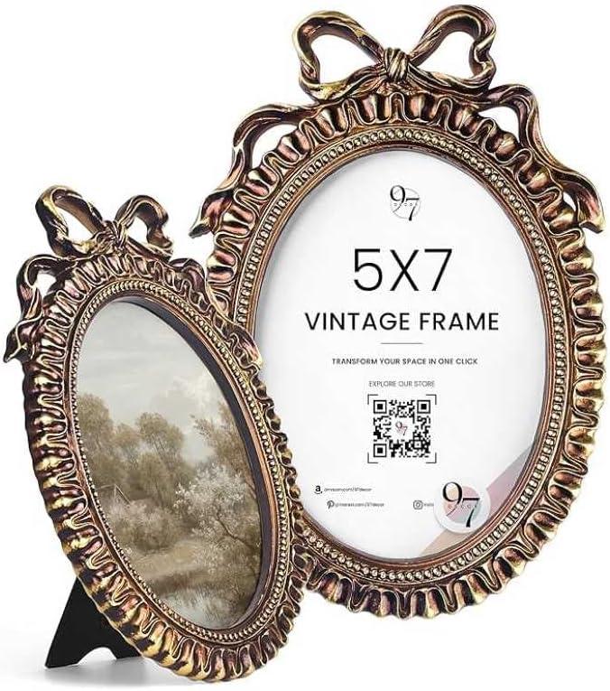 image97 Decor 5x7 Oval Picture Frame  Vintage 5x7 Picture Frame Gold Rustic 5 x 7 Gold Frames 5 By 7 Ornate Photo Frames For Tabletop And Wall HangingBow Oval