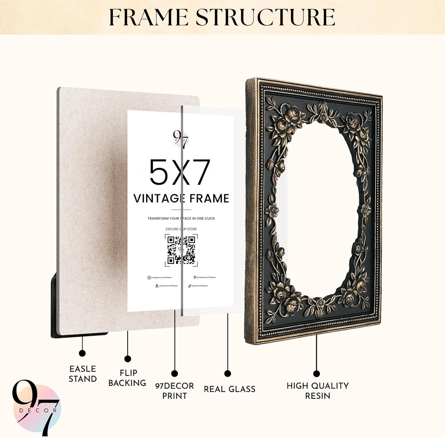 image97 Decor 5x7 Vintage Picture Frame  5x7 Picture Frames Antique Ornate Gold Frame 5 x 7 Small 5 x 7 Picture Frames Wall Hanging For Home DecorBlack Victorian