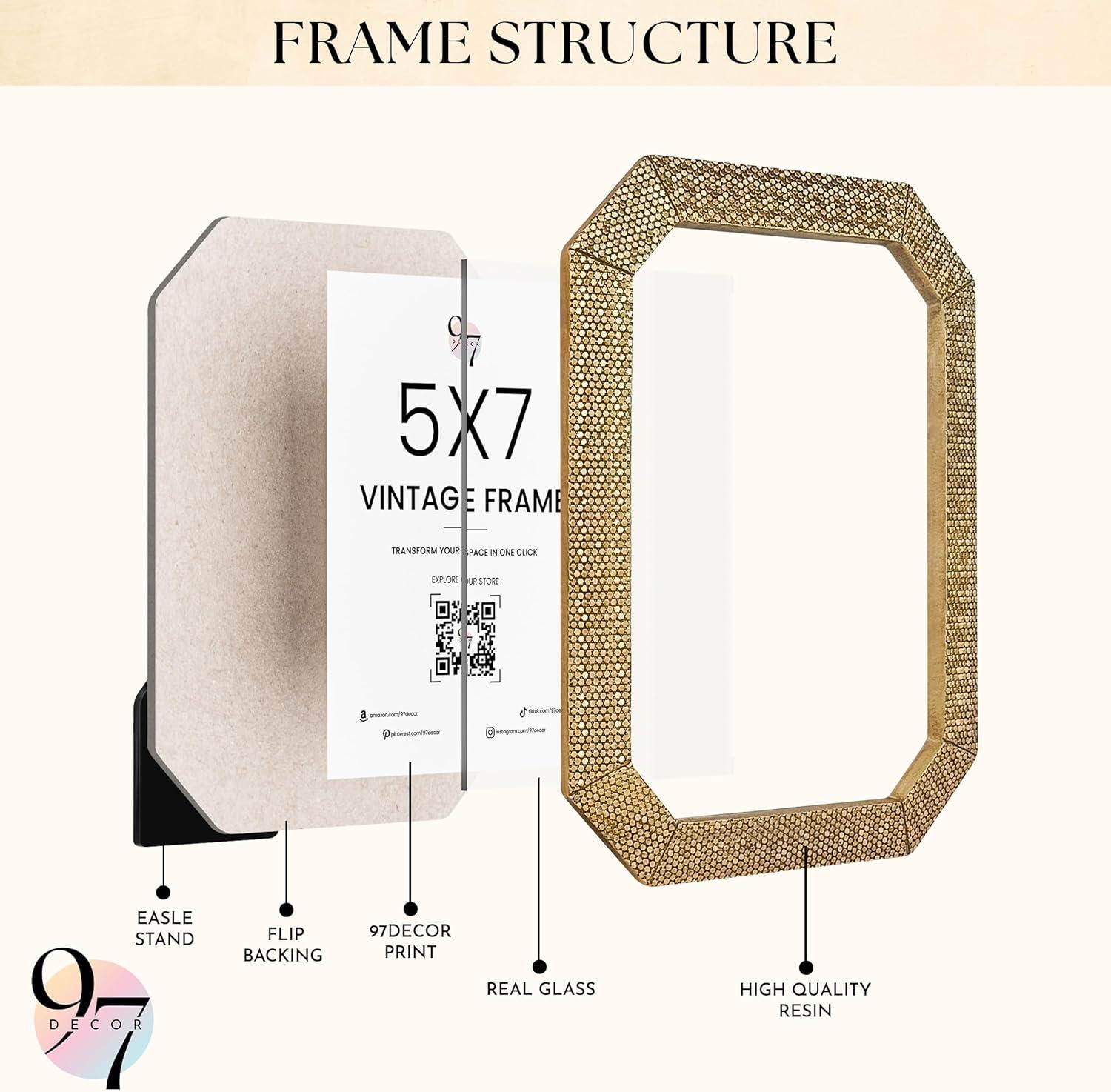 image97 Decor 5x7 Vintage Picture Frames  5 x 7 Picture Frame Antique Ornate Gold Frames 5 x 7 Small 5x7 Picture Frame Wall Hanging For Home Decor