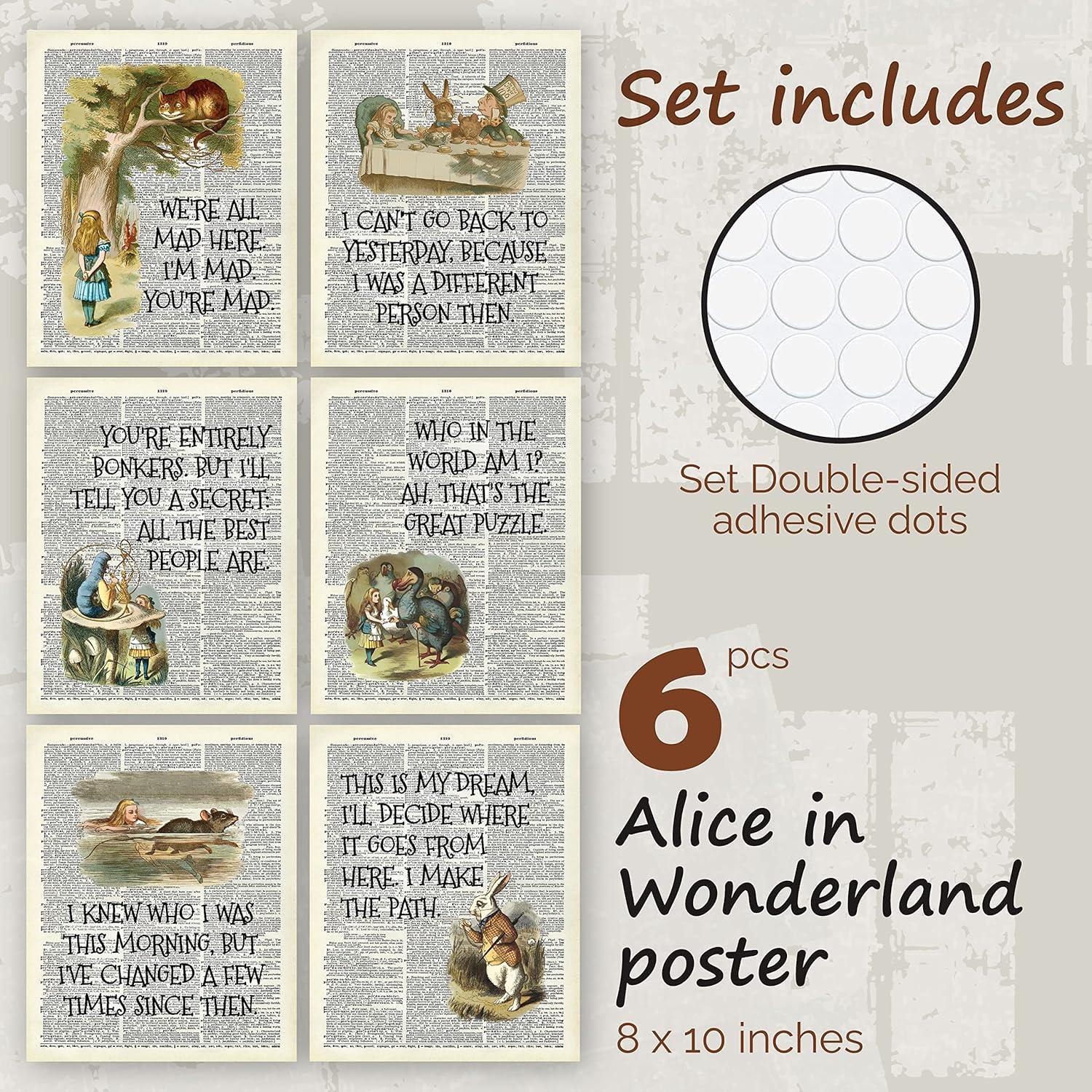 image97 Decor Alice Decor  Wonderland Poster Set Vintage Alice Dictionary Quotes Wall Art Print Alice Painting Artwork Home Decorations for Bedroom 8x10 UNFRAMEDAlice