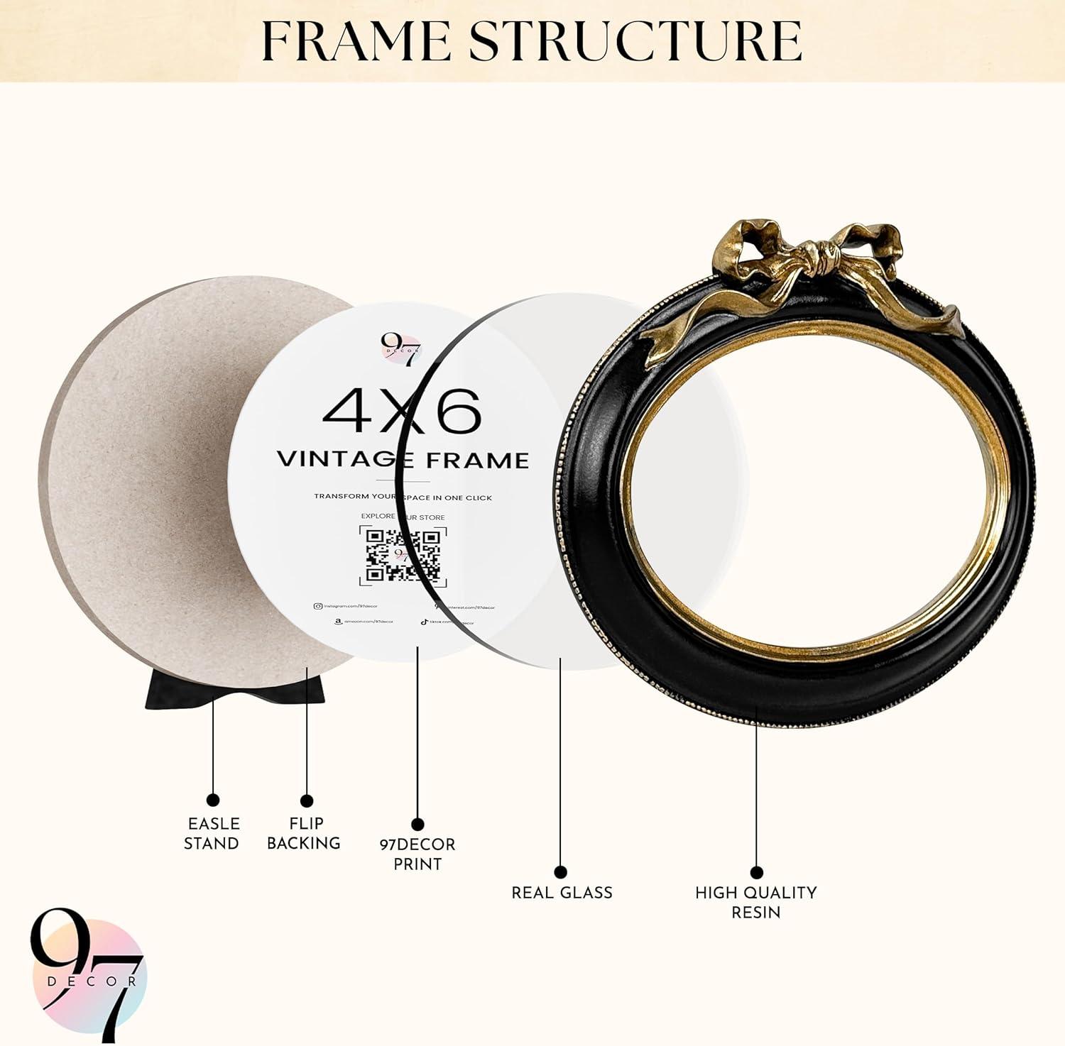 image97 Decor Black And Gold Vintage Picture Frames 4x6  Bow 4x6 Oval Frame Antique Frames 4 X 6 With Glass Front For Tabletop Photo Display And Wall Hanging Antique Wall DecorBow Black