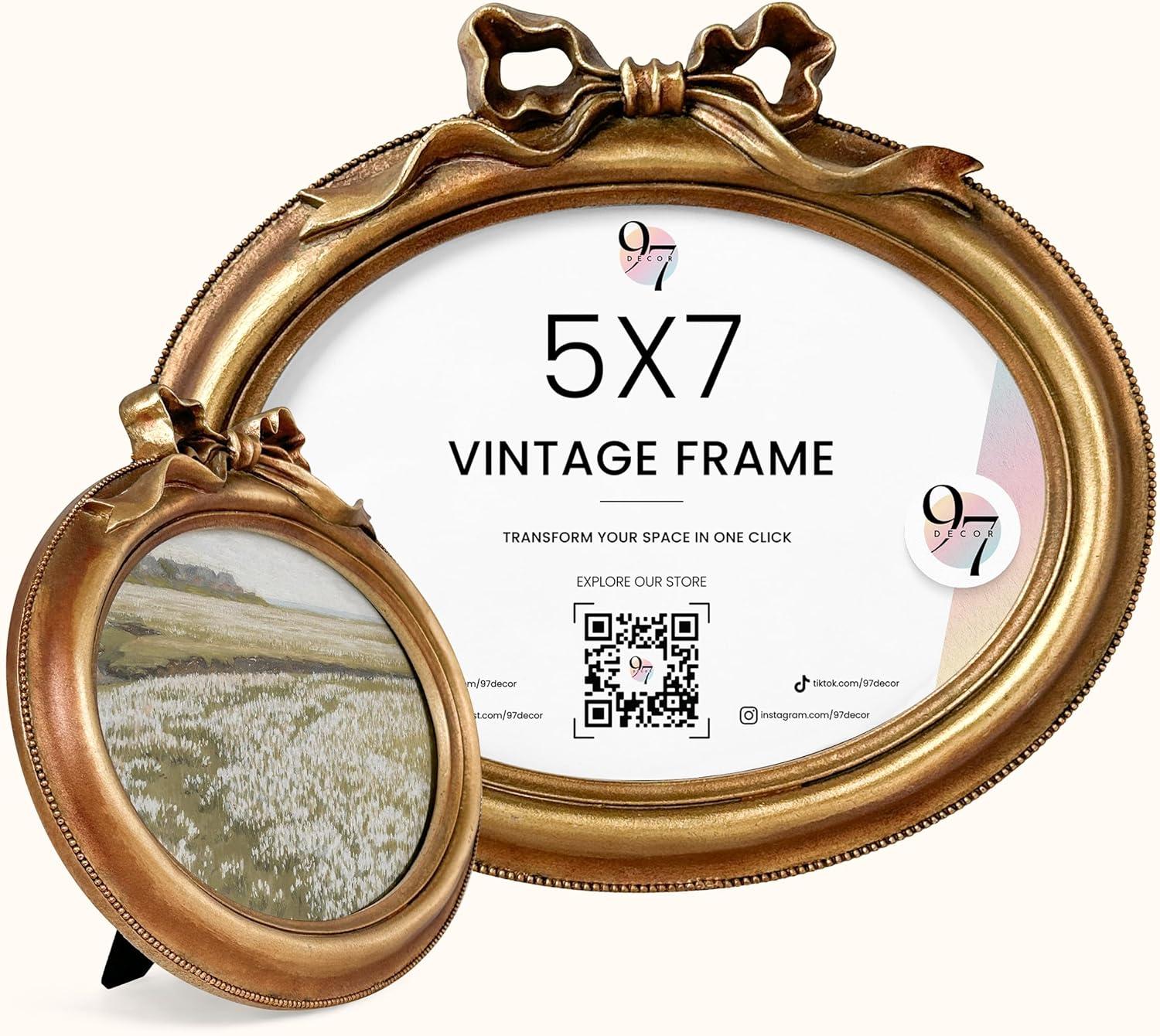 image97 Decor Black And Gold Vintage Picture Frames 4x6  Bow 4x6 Oval Frame Antique Frames 4 X 6 With Glass Front For Tabletop Photo Display And Wall Hanging Antique Wall DecorBow Golden