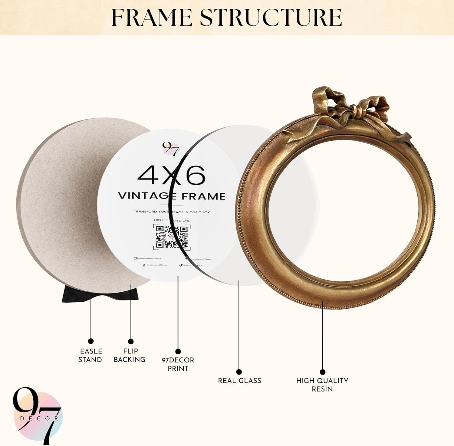 image97 Decor Black And Gold Vintage Picture Frames 4x6  Bow 4x6 Oval Frame Antique Frames 4 X 6 With Glass Front For Tabletop Photo Display And Wall Hanging Antique Wall DecorBow Golden
