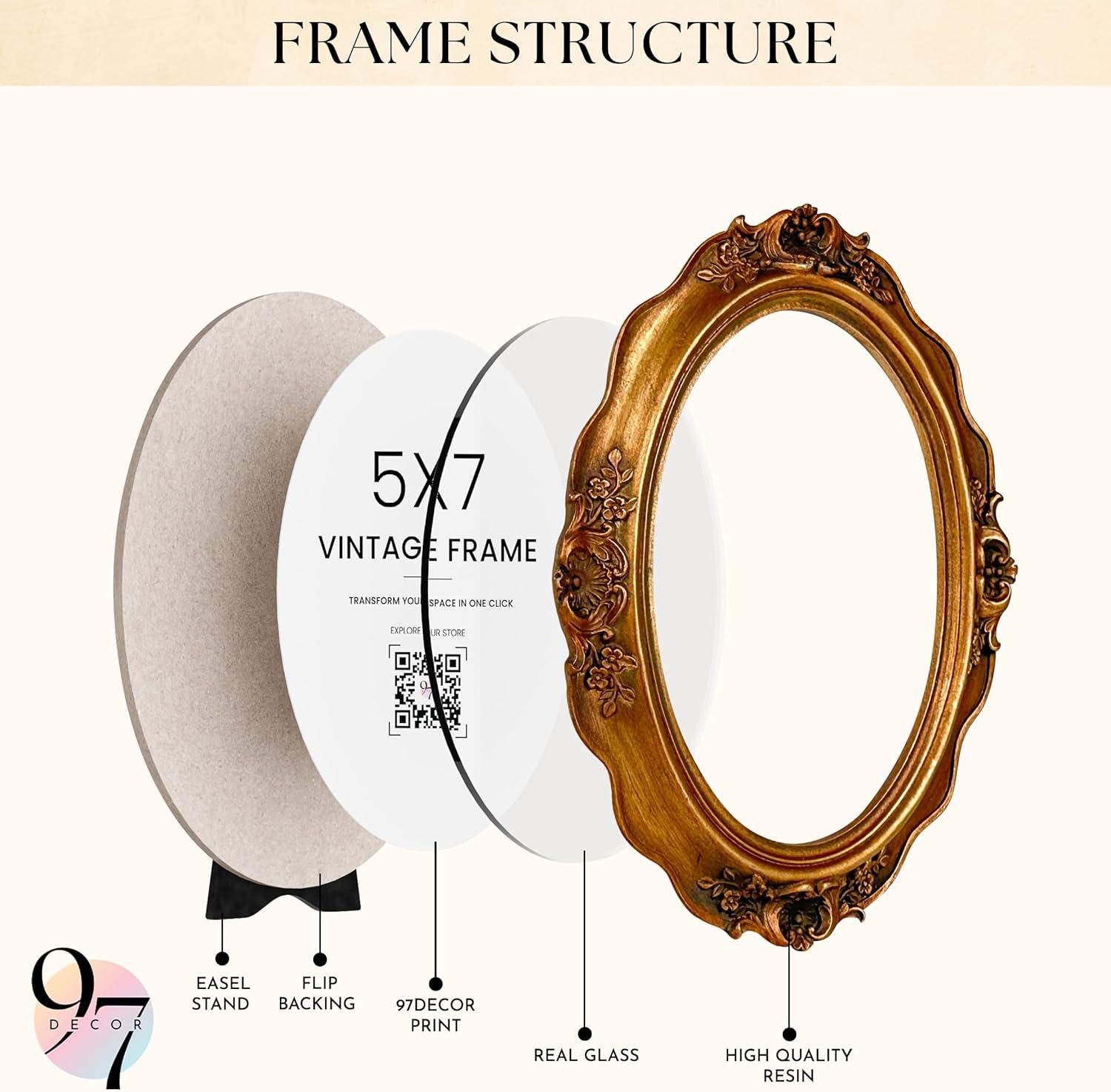image97 Decor Black And Gold Vintage Picture Frames 4x6  Vintage Oval Picture Frame 4x6 Elegant 4 X 6 Antique Frame With Glass Front For Photo Display Tabletop And Wall MountingOrnate Oval