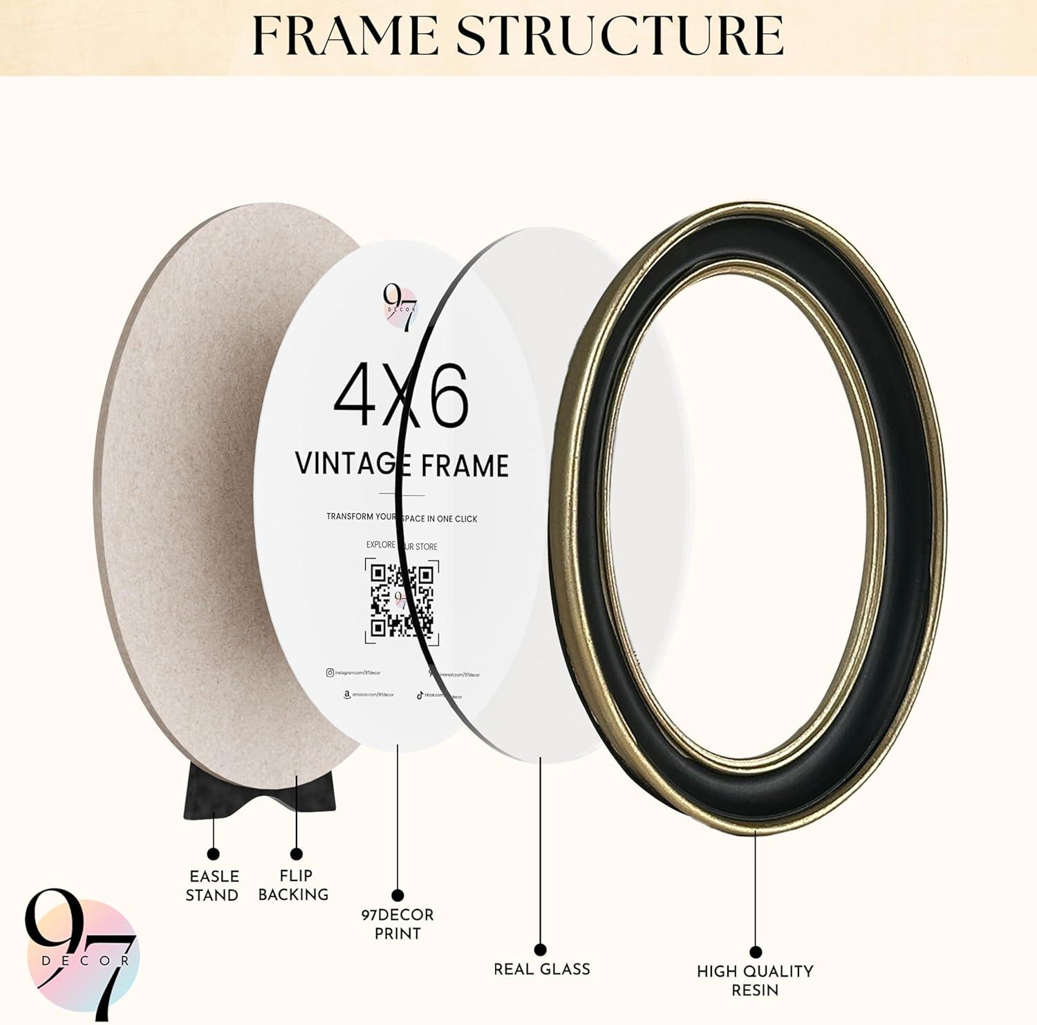 image97 Decor Black And Gold Vintage Picture Frames 4x6  Vintage Oval Picture Frame 4x6 Elegant 4 X 6 Antique Frame With Glass Front For Photo Display Tabletop And Wall MountingBlack Gold Oval
