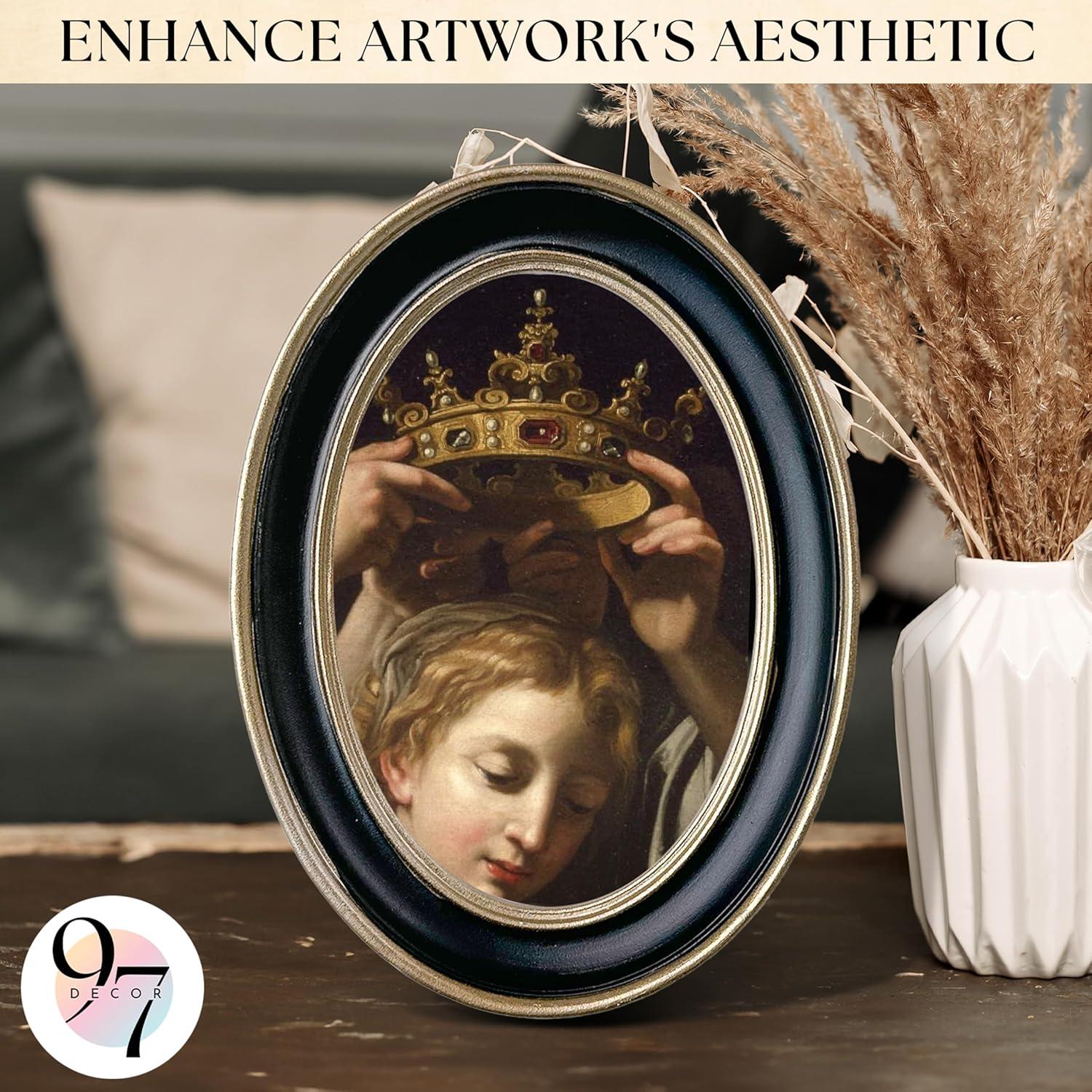 image97 Decor Black And Gold Vintage Picture Frames 4x6  Vintage Oval Picture Frame 4x6 Elegant 4 X 6 Antique Frame With Glass Front For Photo Display Tabletop And Wall MountingBlack Gold Oval