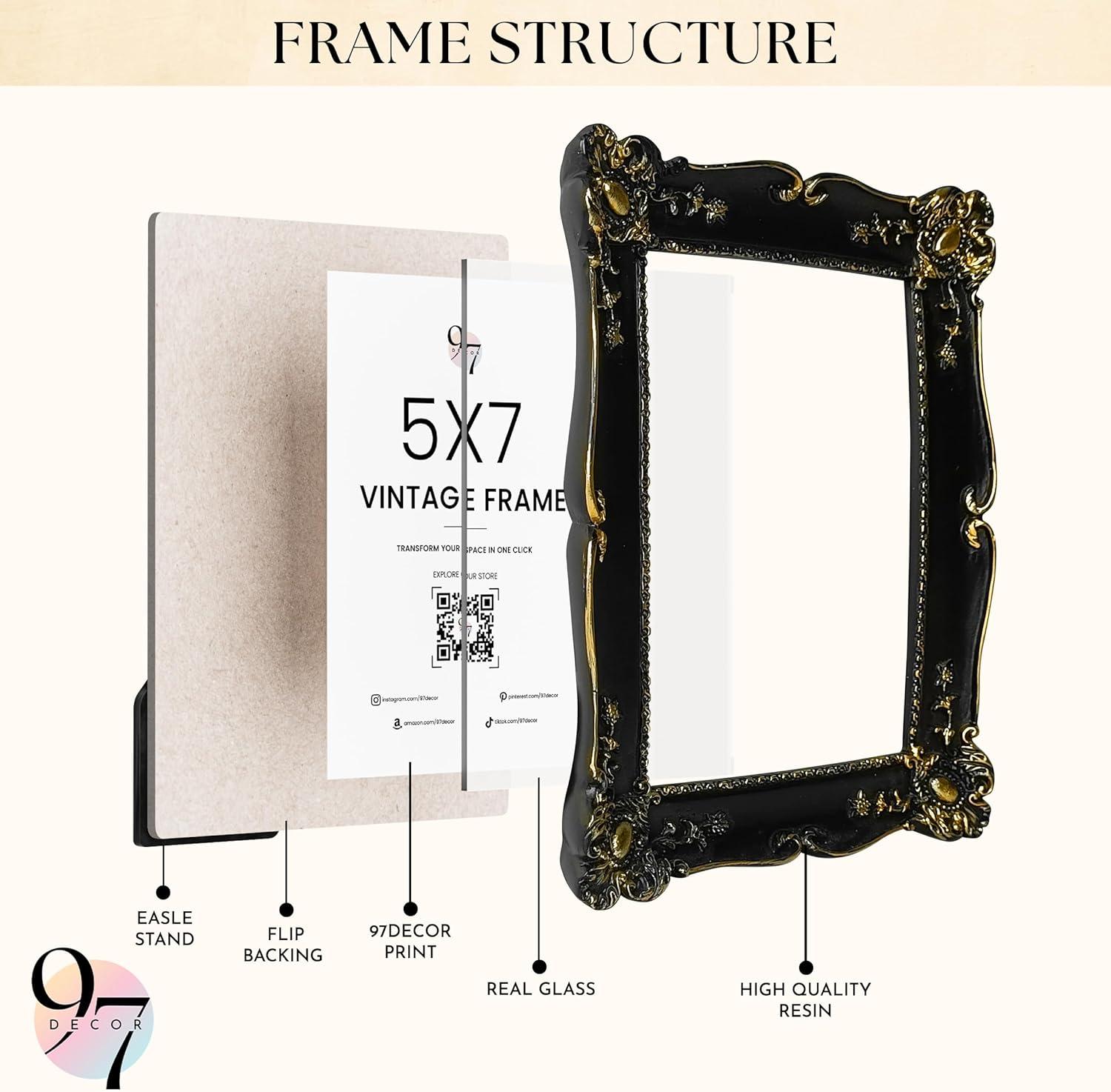 image97 Decor Black Vintage Picture Frames 5x7  Gothic Picture Frame 5x7 Goth Ornate Frame 5 By 7 Unique Halloween Frames 5 X7 For Tabletop And Wall Hanging Victorian Gothic Wall Decor For Home Bedroom