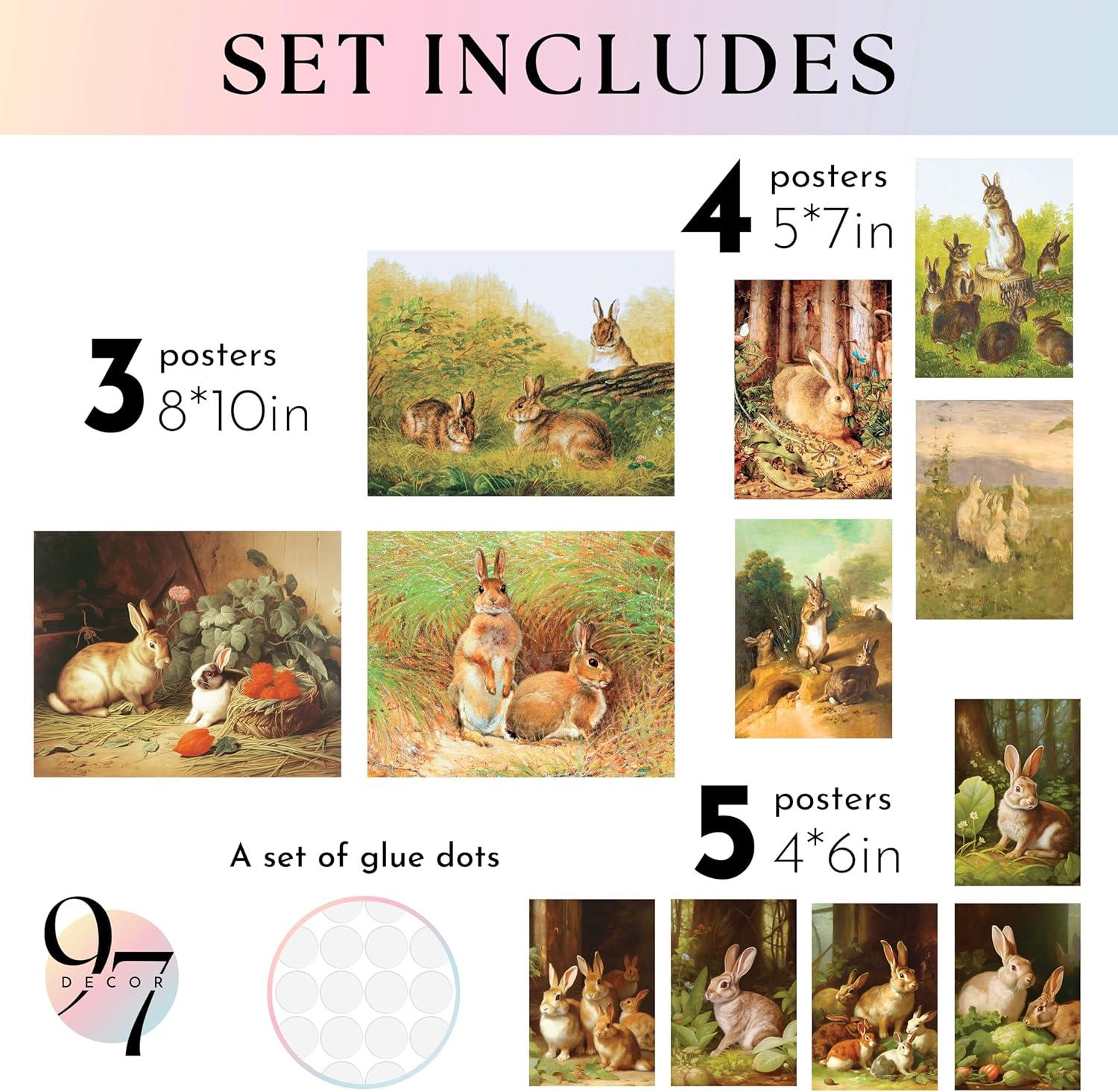 image97 Decor Bunny Easter Wall Art  Nursery Bunny Pictures Wall Decor Vintage Rabbit Art Print Rustic Bunny Rabbit Poster Farmhouse Spring Gallery Painting Artwork for Easter Decorations Unframed