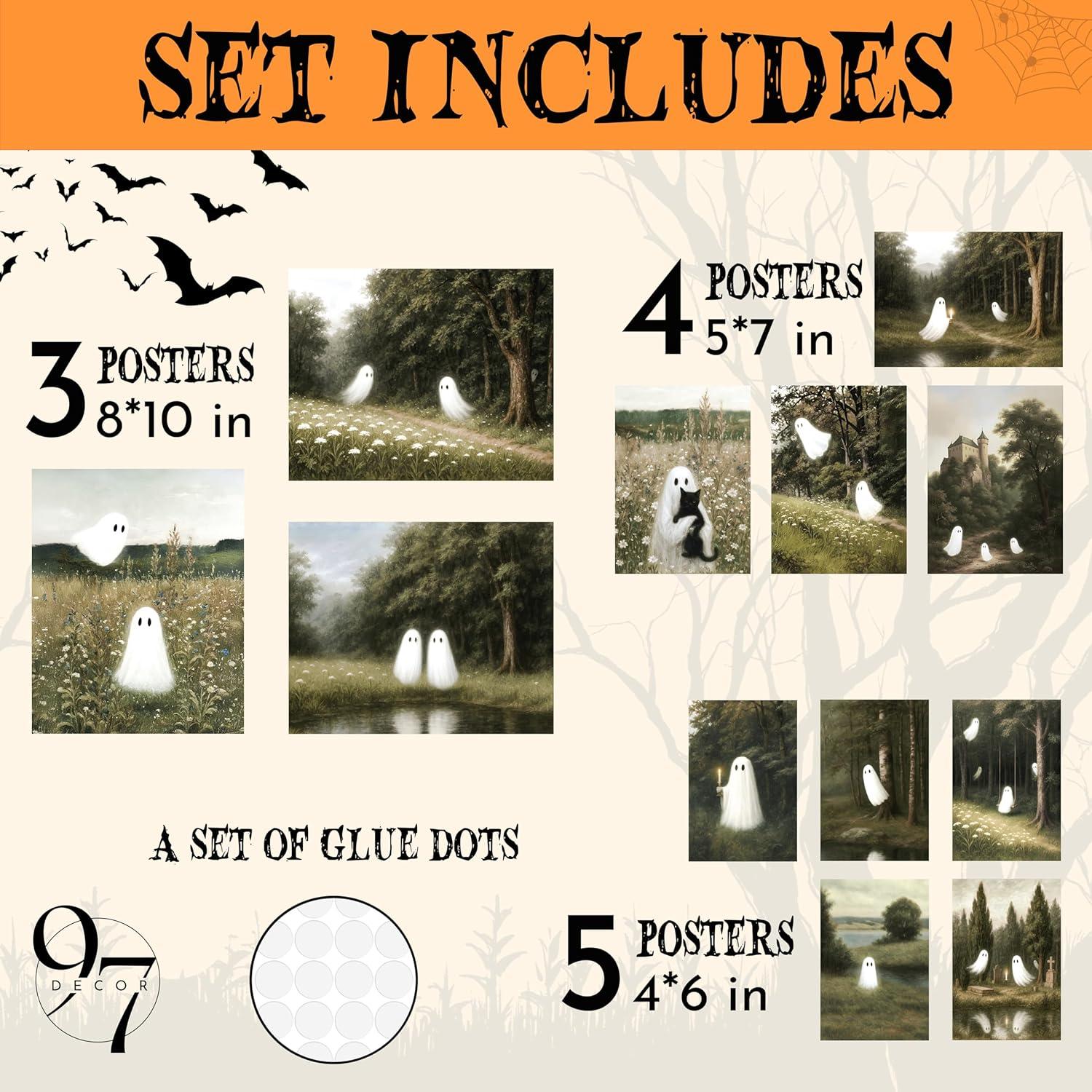 image97 Decor Cute Ghost Decor  Vintage Halloween Wall Art Prints Ghost Pictures Wall Decors Dark Spooky Poster For Room Aesthetic Pictures Halloween Decorations Indoor 2025 For Home Bedroom UnframedGhost