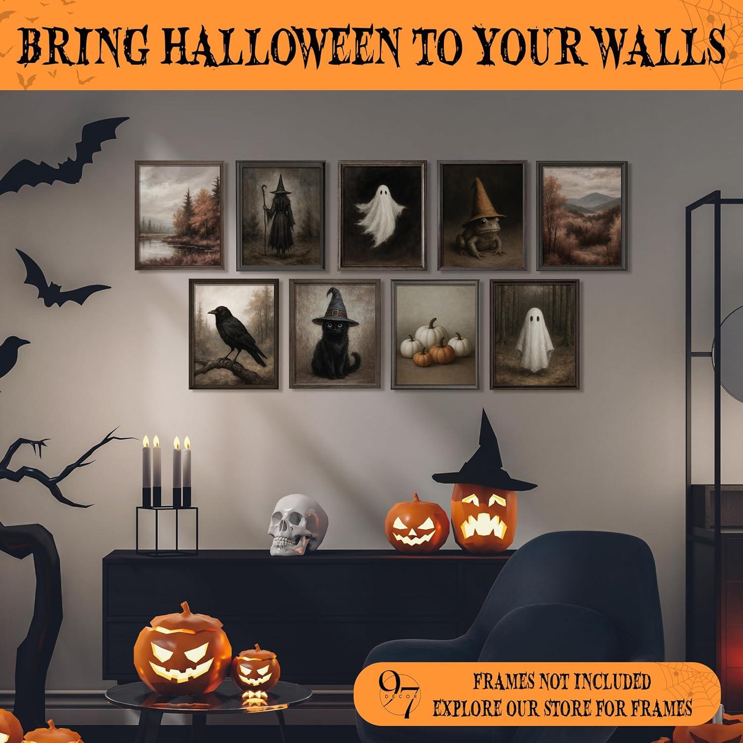 image97 Decor Cute Ghost Decor  Vintage Halloween Wall Art Prints Ghost Pictures Wall Decors Dark Spooky Poster For Room Aesthetic Pictures Halloween Decorations Indoor 2025 For Home Bedroom UnframedFall Halloween