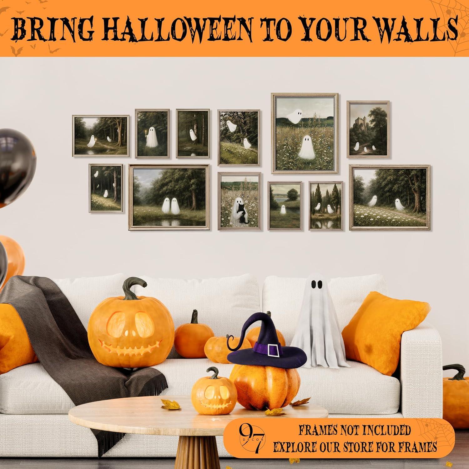 image97 Decor Cute Ghost Decor  Vintage Halloween Wall Art Prints Ghost Pictures Wall Decors Dark Spooky Poster For Room Aesthetic Pictures Halloween Decorations Indoor 2025 For Home Bedroom UnframedGhost