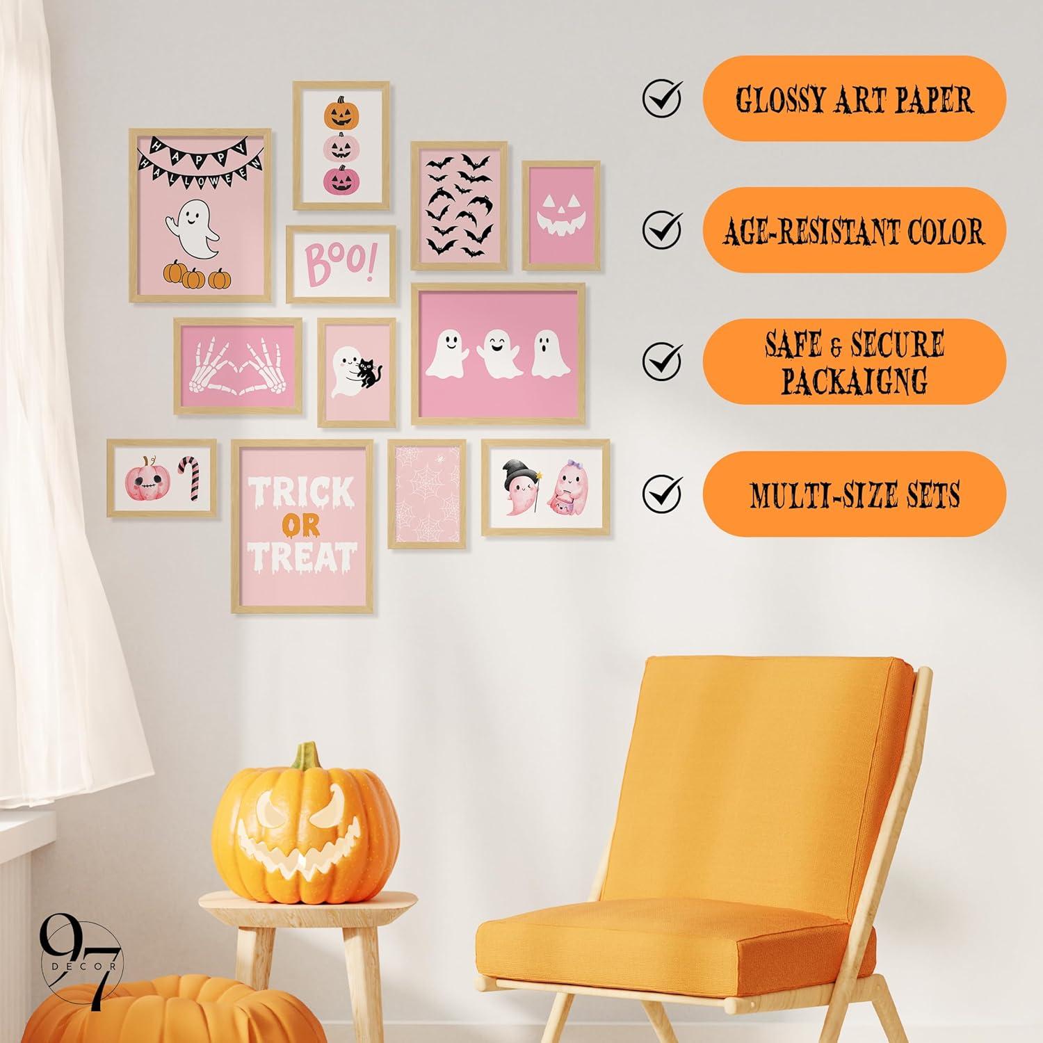 image97 Decor Cute Ghost Decor  Vintage Halloween Wall Art Prints Ghost Pictures Wall Decors Dark Spooky Poster For Room Aesthetic Pictures Halloween Decorations Indoor 2025 For Home Bedroom UnframedPink Halloween