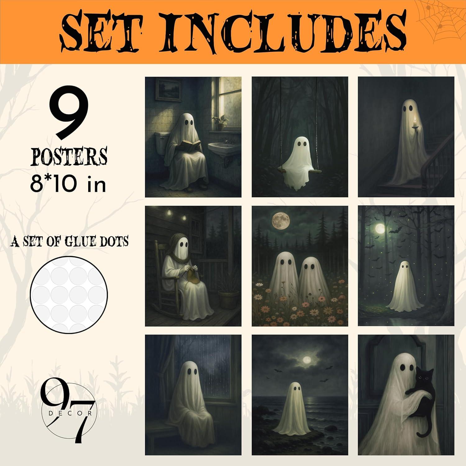 image97 Decor Cute Ghost Decor  Vintage Halloween Wall Art Prints Ghost Pictures Wall Decors Dark Spooky Poster For Room Aesthetic Pictures Halloween Decorations Indoor 2025 For Home Bedroom UnframedGhost Halloween